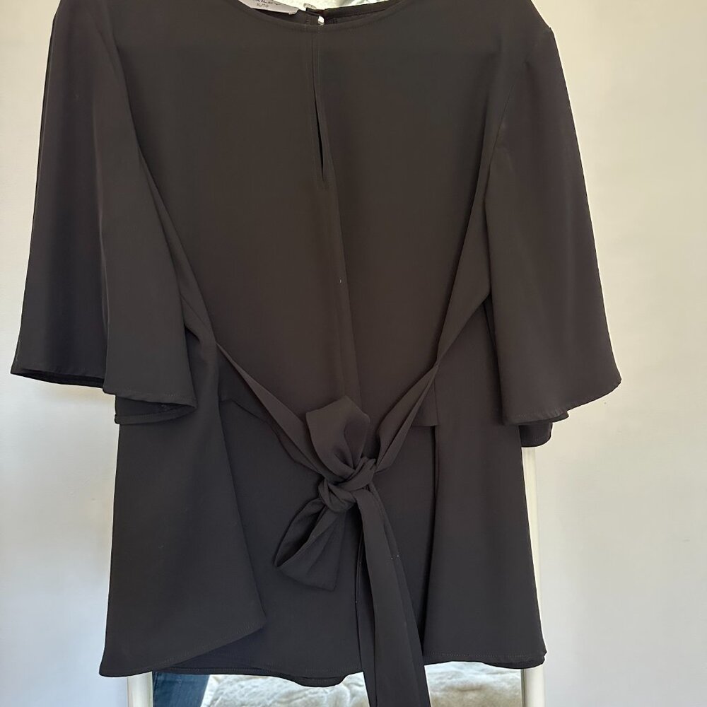 Bailey Black Blouse with front tie and butterfly sleeve XL